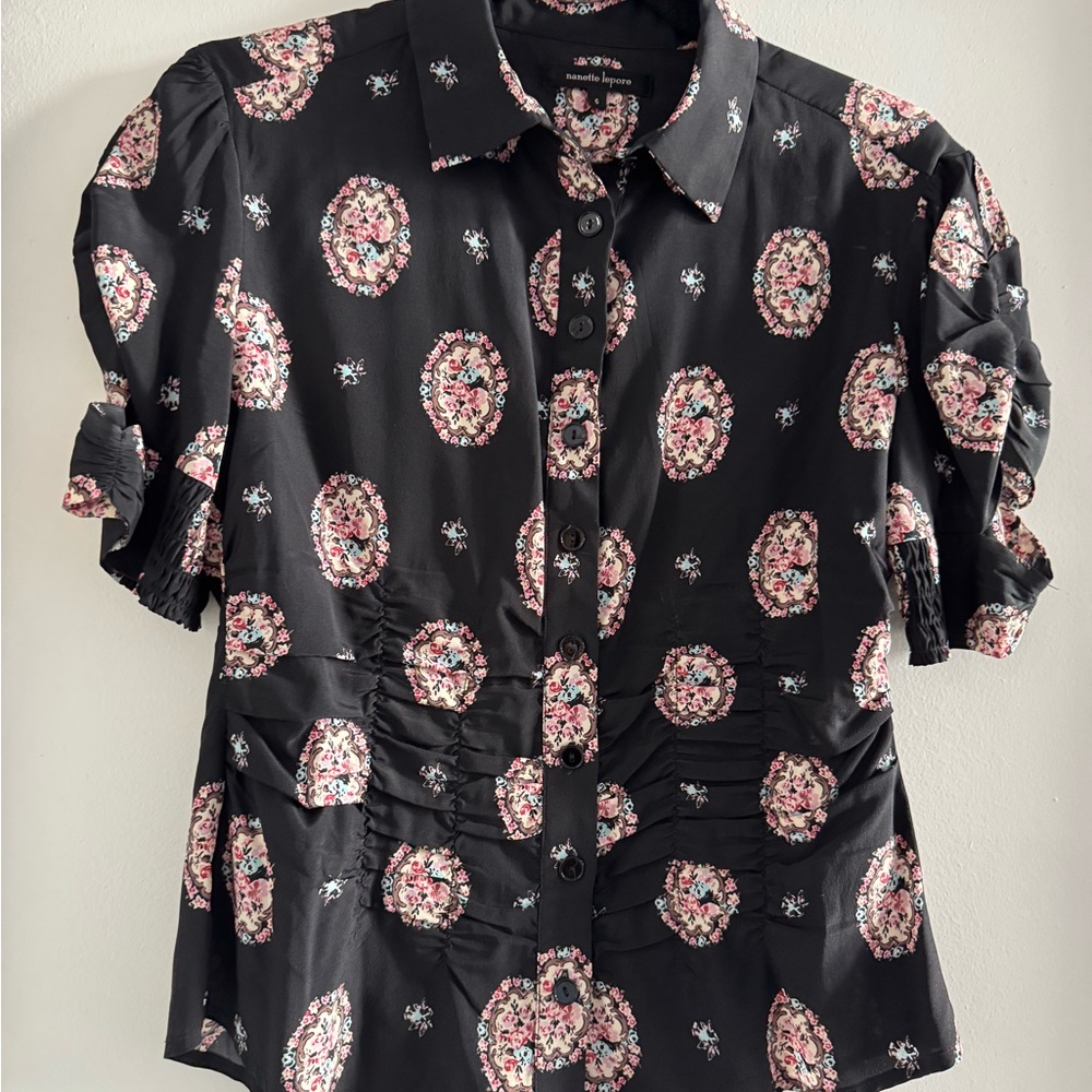 Nanette Lepore Black Floral Button-Down Shirt